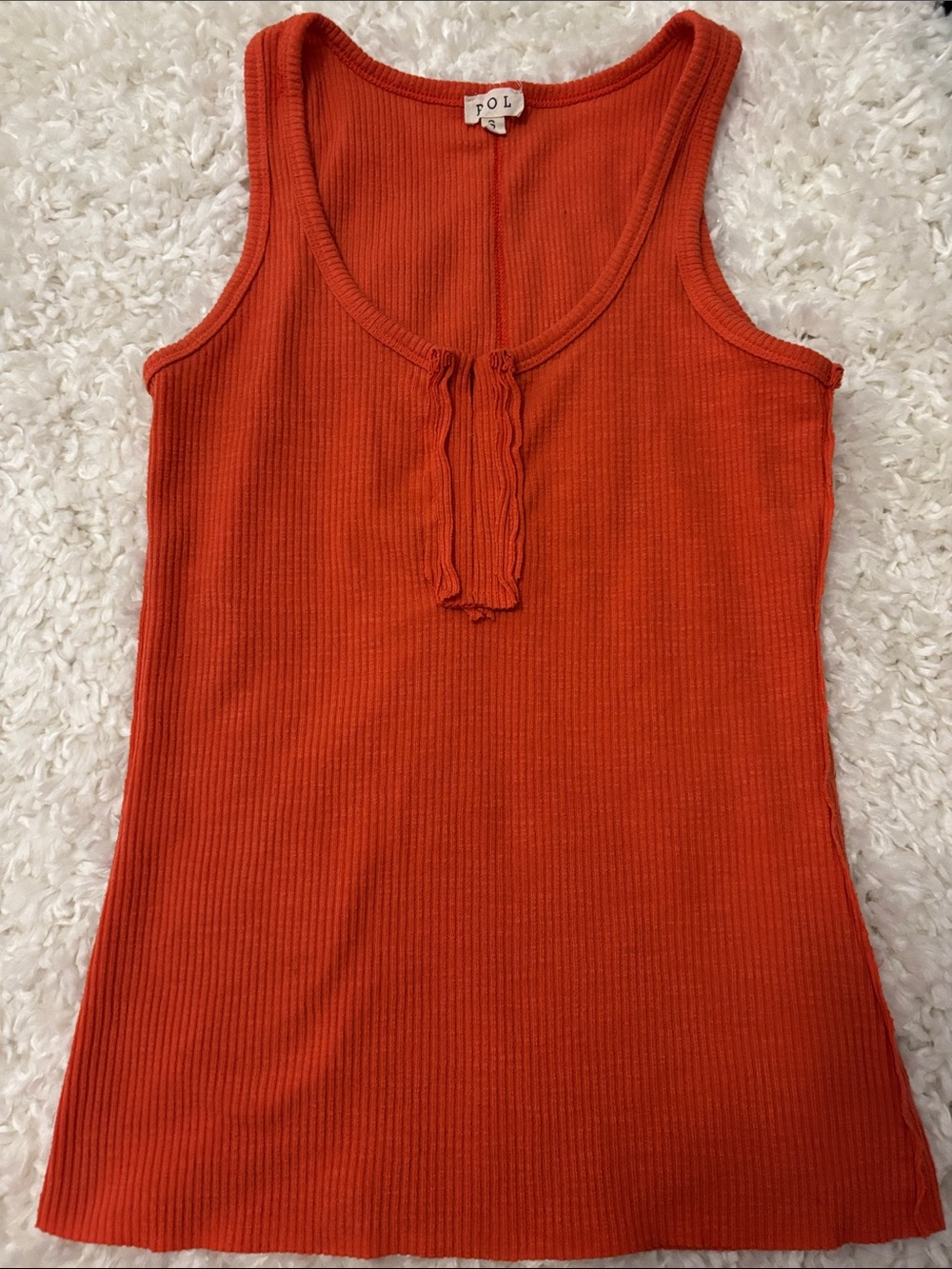 POL Ribbed Tank Top in Orange